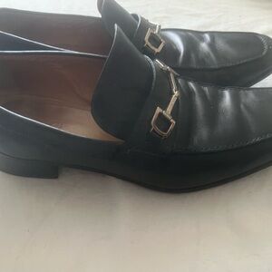 Gucci Black Leather Loafers with Silver Buckles